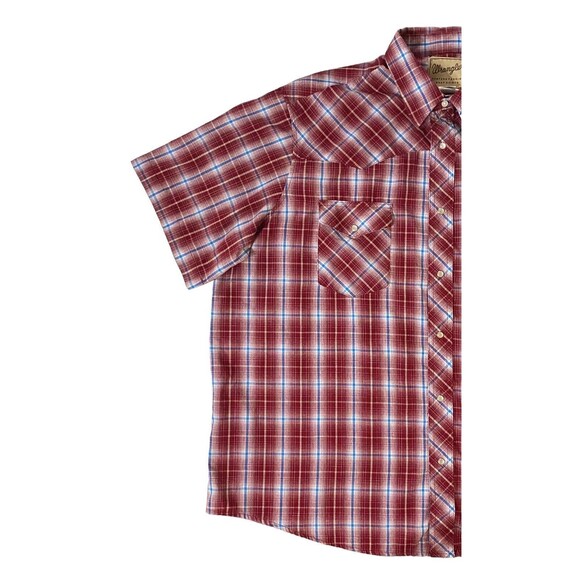 Wrangler Western Red Plaid Pearl Snap Cowboy Shirt Short Sleeve Mens Size 2XL - Picture 10 of 12